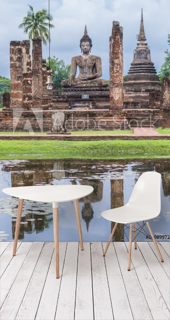 Picture of Ruin ancient Buddhist temple Wat Mahathat Sukhothai landmark in Thailand